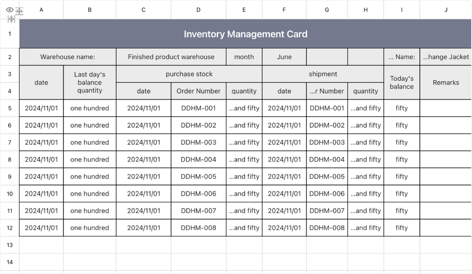 Inventory Management Card